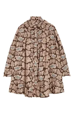 Bode Bode Wisteria Long Sleeve Cotton & Silk Minidress in Mauve — Women Autumn tan Dresses