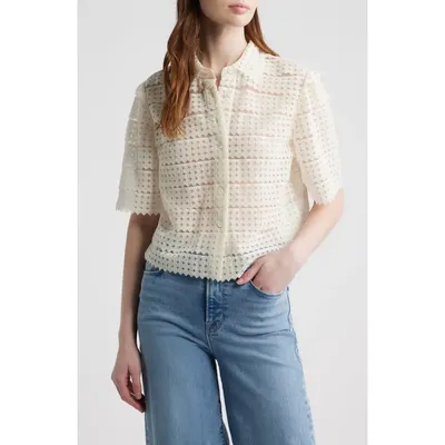 FRAME FRAME The Lattice Crochet Button-Up Top in Cream — Women Spring ivory Tops