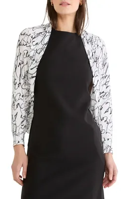 NIC+ZOE NIC+ZOE Cursive Cotton Blend Shrug Cardigan in White Multi — Women Winter white Tops