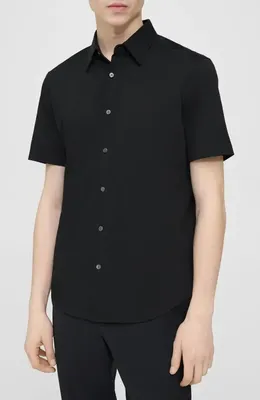 Theory Theory Irving Short Sleeve Button-Up Shirt in Black — Men Winter black Tops