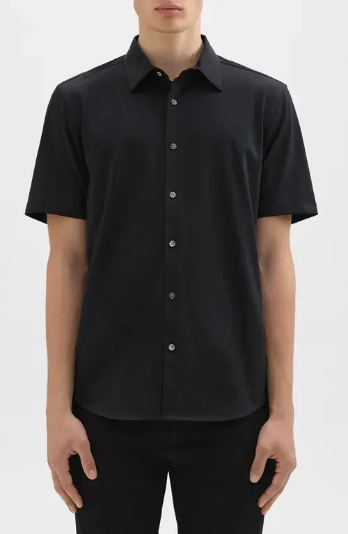 Theory Theory Irving Short Sleeve Button-Up Shirt in Black — Men Winter black Tops