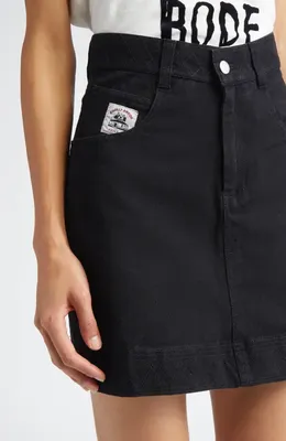 Bode Bode Knolly Brook Cotton Twill Miniskirt in Black — Women Winter black Skirts