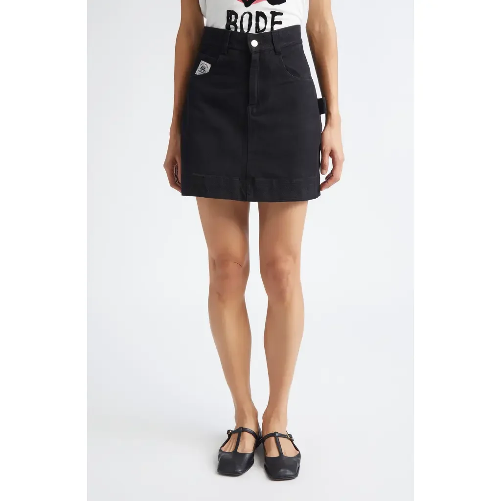 Bode Bode Knolly Brook Cotton Twill Miniskirt in Black — Women Winter black Skirts