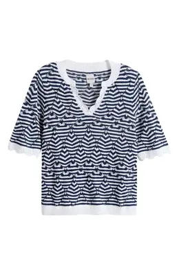 NIC+ZOE NIC+ZOE Coastline Open Stitch Sweater in Indigo Multi — Women Winter navy Tops