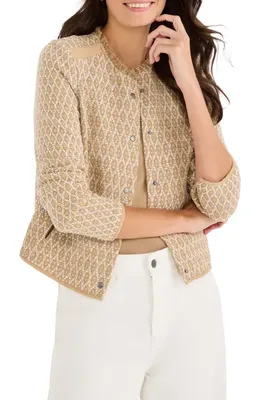 NIC+ZOE NIC+ZOE Brocade Jacquard Fringe Jacket in Neutral Multi — Women Autumn beige Outerwear