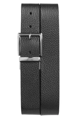Vince Vince Pebble Leather Belt in Black/Palladium — Men Winter black Accessories