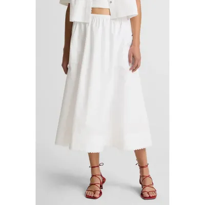 Vince Vince Scalloped Cotton Maxi Skirt in Optic White — Women Winter white Skirts