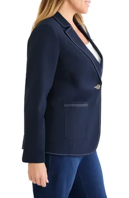 NIC+ZOE NIC+ZOE Accent Stitch Sleek Stretch Blazer in Dark Indigo — Women Winter navy Blazers