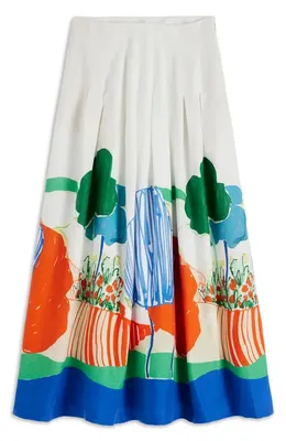 Boden Boden Valentina Linen Skirt in Mutli Abstract Valley — Women Spring white Skirts
