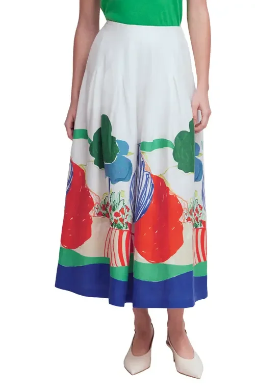 Boden Boden Valentina Linen Skirt in Mutli Abstract Valley — Women Spring white Skirts
