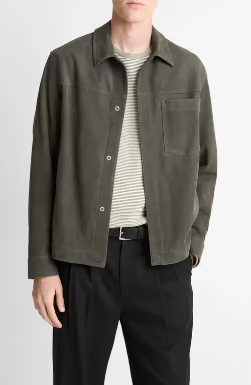 Vince Vince Modern Lambskin Trucker Jacket in Sycamore — Men Autumn grey Outerwear