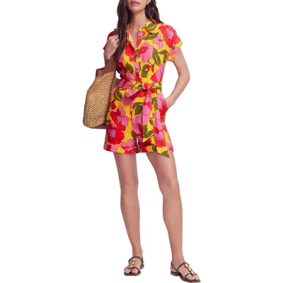 Boden Boden Kay Floral Linen Playsuit in Yellow Radiant Bloom — Women Spring gold
