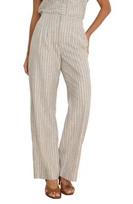 NIC+ZOE NIC+ZOE Highland Linen Blend Wide Leg Pants in Neutral Multi — Women Autumn beige Pants
