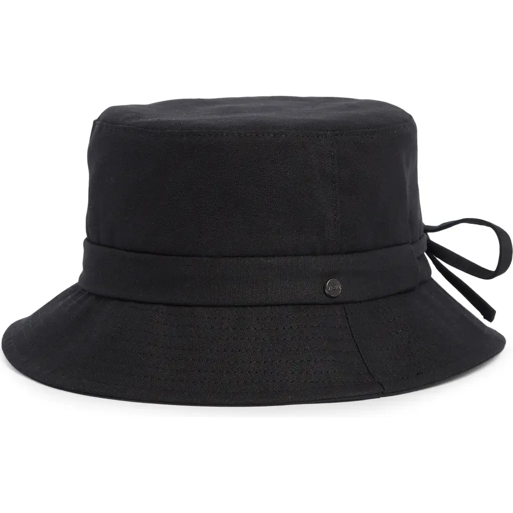 Vince Vince Adjustable Tie Cotton Canvas Bucket Hat in Black — Women Winter black Accessories