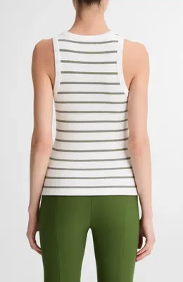 Vince Vince Stripe Rib Tank in Herb Combo — Women Summer grey Tops