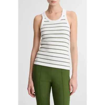 Vince Vince Stripe Rib Tank in Herb Combo — Women Summer grey Tops