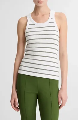 Vince Vince Stripe Rib Tank in Herb Combo — Women Summer grey Tops