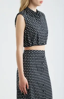 FRAME FRAME The Polka Dot Sleeveless Crop Shirt in Black Multi — Women Winter black Blouses