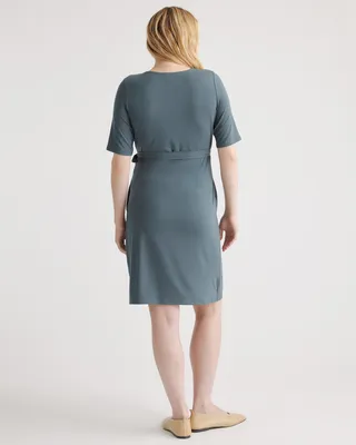 Quince Quince | Women's Tencel Jersey Maternity & Nursing Wrap Dress in Dark Olive — Women Autumn green Midi Dresses