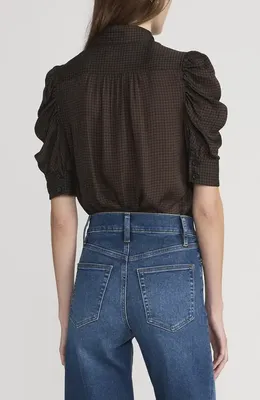 FRAME FRAME The Houndstooth Gillian Silk Button-Up Shirt in Americano Multi — Women Autumn black Button-Down Shirts
