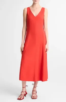 Vince Vince Tie Back Sleeveless Linen Blend Maxi Dress in Poppy — Women Spring coral Dresses