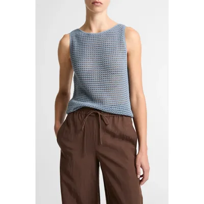 Vince Vince Cotton Blend Cord Openwork Tank in Lagoon — Women Summer silver Tops