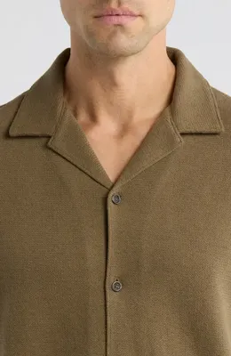 Vince Vince Bouclé Knit Short Sleeve Camp Shirt in Kalamata — Men Autumn brown Tops