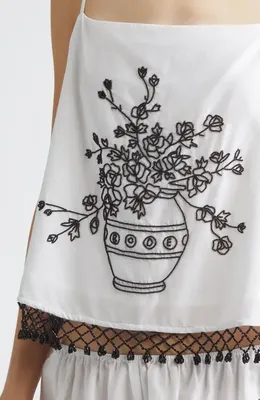Bode Bode Beaded Rosebloom Tank in White — Women Spring white Tops