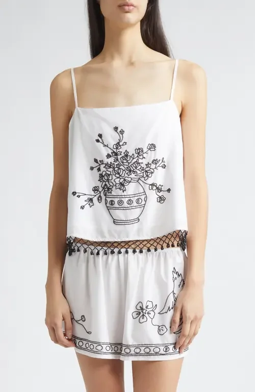 Bode Bode Beaded Rosebloom Tank in White — Women Spring white Tops
