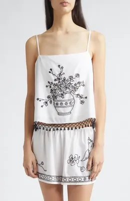 Bode Bode Beaded Rosebloom Tank in White — Women Spring white Tops