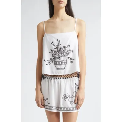 Bode Bode Beaded Rosebloom Tank in White — Women Spring white Tops