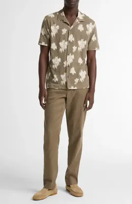 Vince Vince Floral Slub Cotton Camp Shirt in Kalamata Combo — Men Autumn khaki Tops