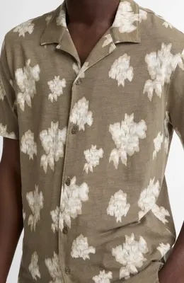 Vince Vince Floral Slub Cotton Camp Shirt in Kalamata Combo — Men Autumn khaki Tops