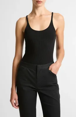 Vince Vince Variegated Rib Tank in Black — Women Winter black Tank Tops & Camis