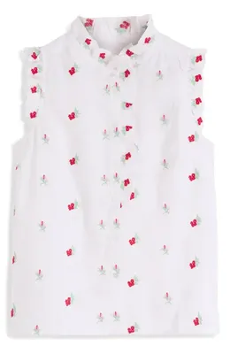 Boden Boden Isabel Embroidered Linen Sleeveless Button-Up Shirt in Floral Embroidery — Women Spring white Tops