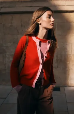 Boden Boden Grace Color Block Cardigan in Poppy Red — Women Spring red Tops