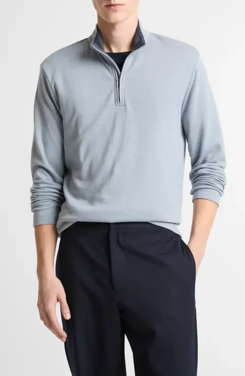 Vince Vince Double Face Cotton Blend Quarter Zip Pullover in Steel Blue/Studio — Men Summer grey Sweaters & Knits