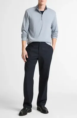 Vince Vince Double Face Cotton Blend Quarter Zip Pullover in Steel Blue/Studio — Men Summer grey Sweaters & Knits
