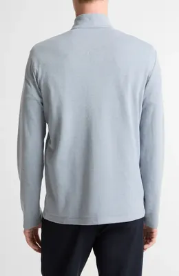 Vince Vince Double Face Cotton Blend Quarter Zip Pullover in Steel Blue/Studio — Men Summer grey Sweaters & Knits