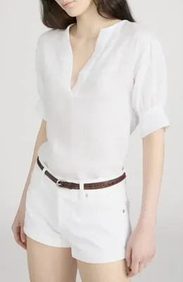 FRAME FRAME The V-Neck Linen Popover Top in White — Women Winter white Blouses