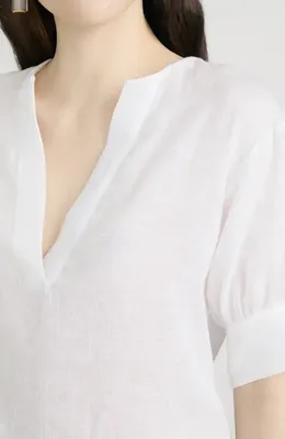 FRAME FRAME The V-Neck Linen Popover Top in White — Women Winter white Blouses