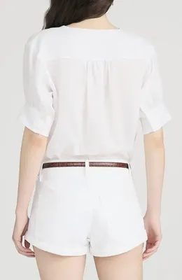 FRAME FRAME The V-Neck Linen Popover Top in White — Women Winter white Blouses
