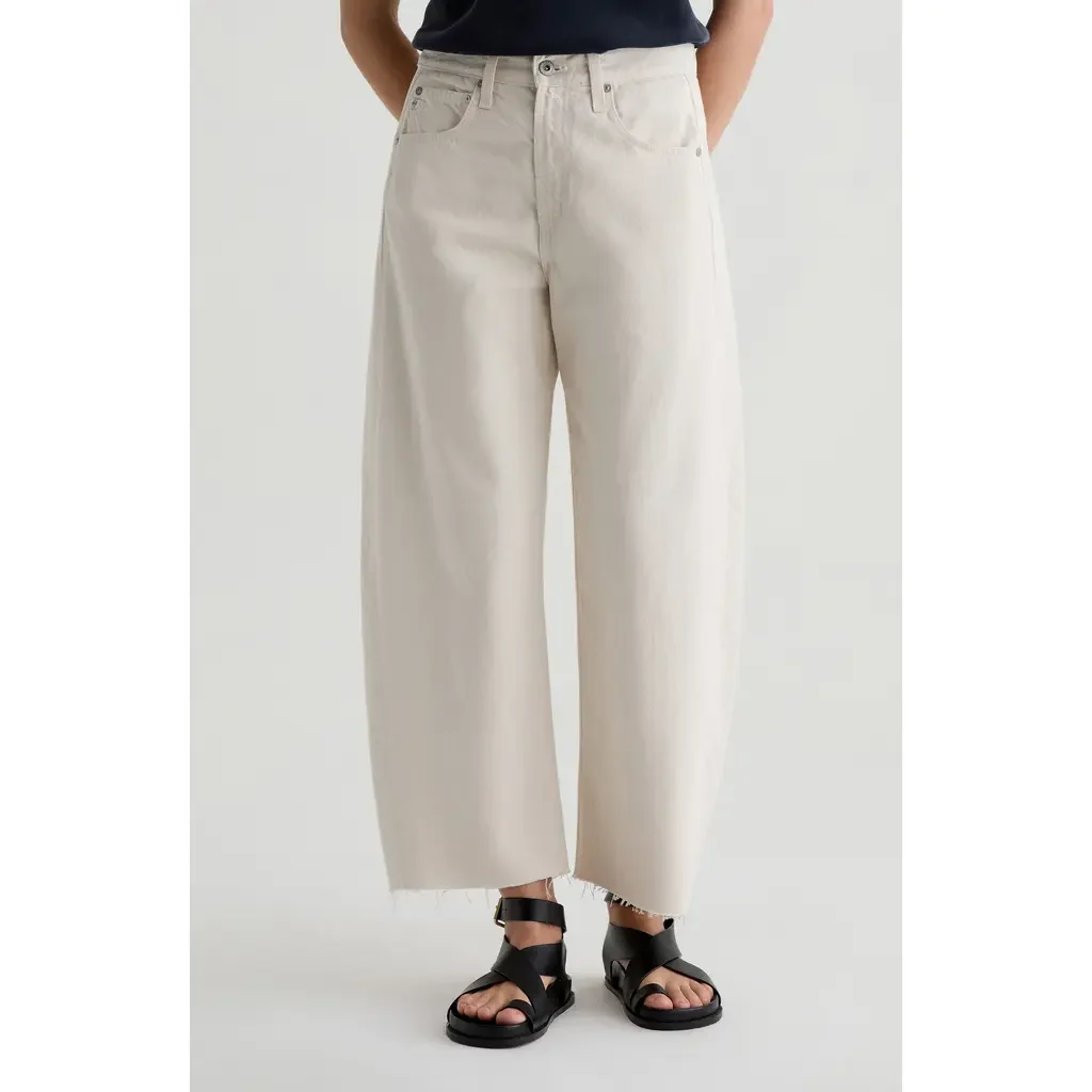 AG AG Hattie Raw Hem High Waist Crop Barrel Jeans in Opal Stone — Women Spring ivory Pants