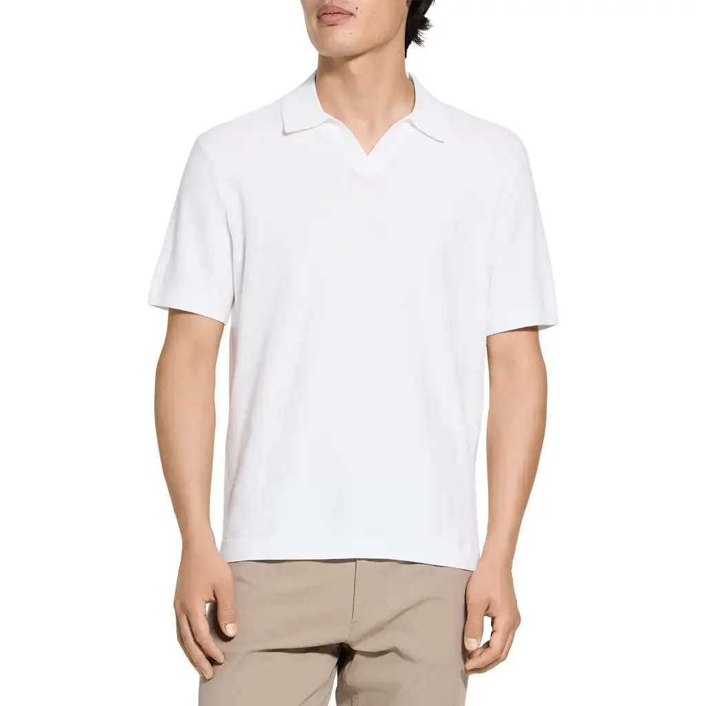 Theory Theory Brenan Johnny Collar Polo in White — Men Winter white Tops