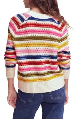 Boden Boden Maeve Stripe Pointelle Detail Cotton Sweater in Multi Stripe — Women Spring white Tops