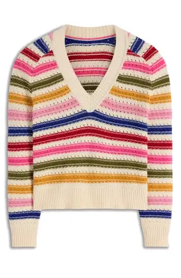 Boden Boden Maeve Stripe Pointelle Detail Cotton Sweater in Multi Stripe — Women Spring white Tops