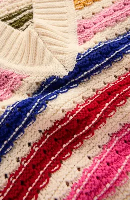 Boden Boden Maeve Stripe Pointelle Detail Cotton Sweater in Multi Stripe — Women Spring white Tops