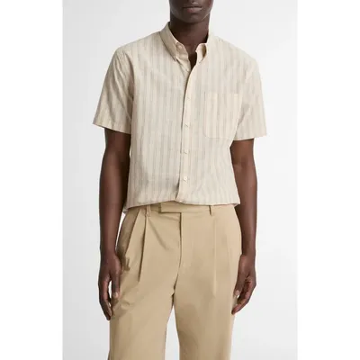 Vince Vince Corbin Stripe Short Sleeve Button-Down Shirt in Mineral/Teak — Men Autumn ivory Tops