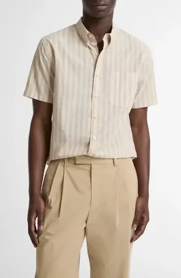 Vince Vince Corbin Stripe Short Sleeve Button-Down Shirt in Mineral/Teak — Men Autumn ivory Tops