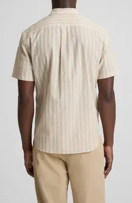 Vince Vince Corbin Stripe Short Sleeve Button-Down Shirt in Mineral/Teak — Men Autumn ivory Tops